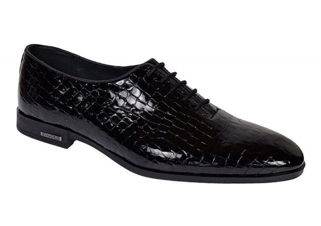 Pantofi eleganti pentru barbati, piele naturala croco, Negru - GKR70N
